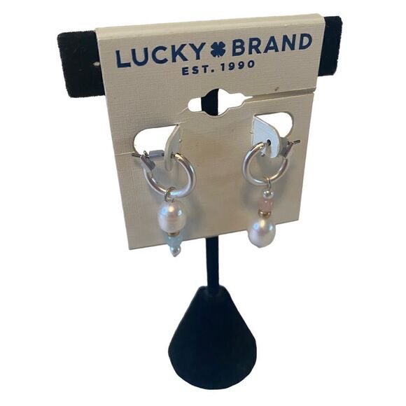 Two Tone Pearl Drop Huggie Hoops - Picture 2 of 6